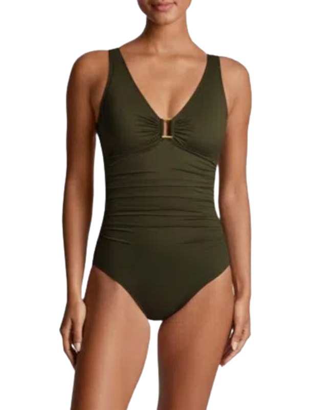 Lauren Ralph Lauren Womens Ring One Piece Swimsuit Size 4 Olive Green Ots Nwt